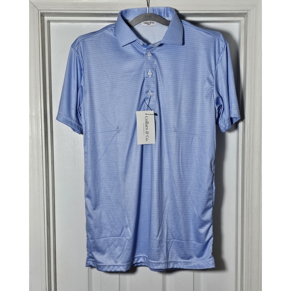 NWT‎ Collars and Co CollarPerformance Polo Blue/White Geometric Pattern Medium